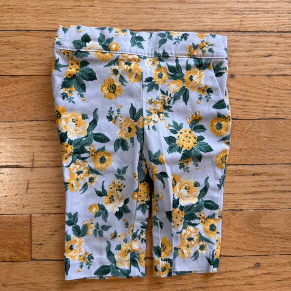 Janie and Jack Baby Girls Floral Pants Yellow Blue 6-12 Months Cotton Stretch